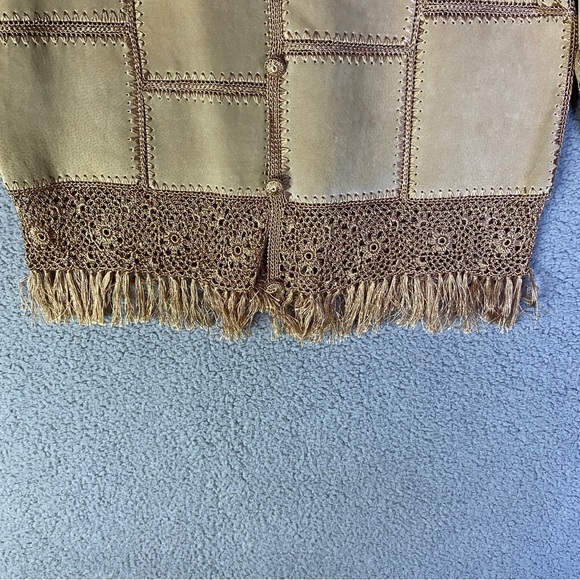Lisa Intl Vintage Suede Jacket Woman’s L Large Crochet Tan Brown - Picture 11 of 13